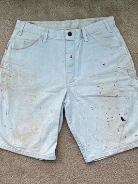 Distressed Dickies Carpenter Shorts Mens 34 White Painted Sherwin Williams